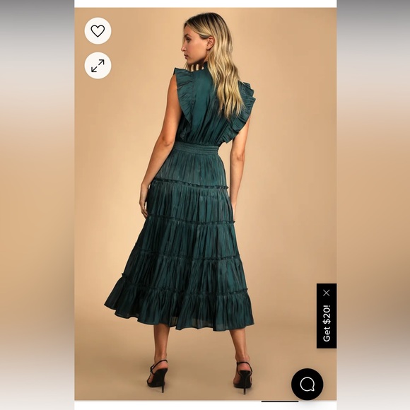 Lulu’s Emerald Green Tiered Mock Neck Midi Dress - Picture 2 of 8